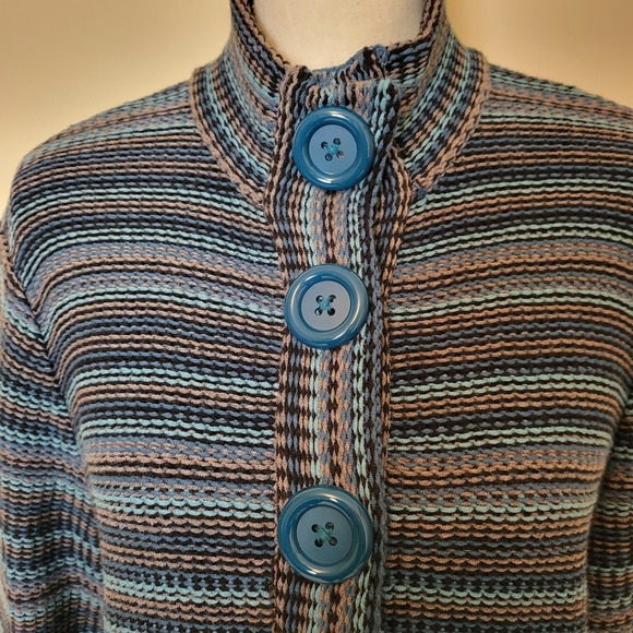 Croft & Barrow Cardigan Sweater XL Blue Striped Button Collar Soft Grandmacore - Picture 2 of 13